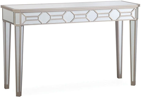 2 Piece Console Table and Mirror Set with Geometric Mirror Accents by Mollai Collections | Bel Furniture
