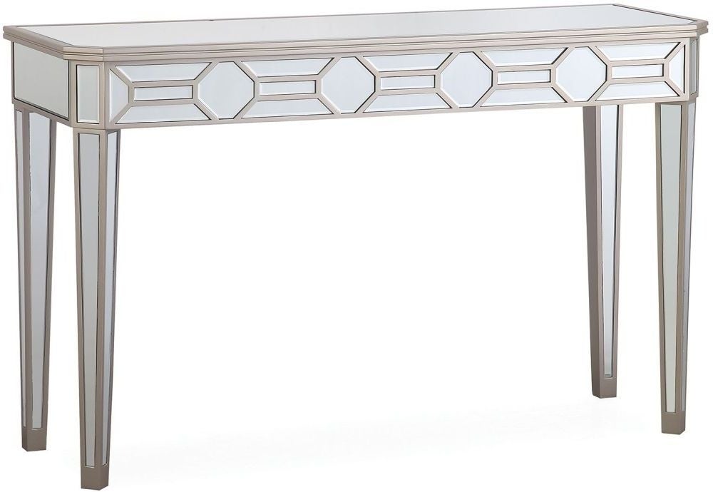 2 Piece Console Table and Mirror Set with Geometric Mirror Accents