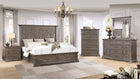 Reclaimed Grey Oak Carved Storage Bedroom Set (Bed, Dresser, Mirror & Nightstand)