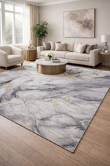 .Artema Gray/Gold Power-Loomed Area Rug - 6' 6" x 9' 0"