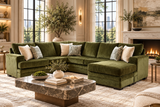 Olive Green 3-Piece Sectional Sofa with Chaise, Track Arms & Accent Pillows