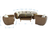 6-Piece Outdoor Wicker Conversation Set with Curved Sofa, Swivel Chairs & Coffee Table