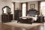 Cherry Old World European 6-Piece Bedroom Set with Ornate Carved Details