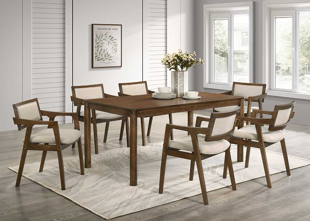 Rustic Brown & Ivory 7-Piece Dining Room Set with Upholstered Armchairs