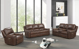 Chestnut Top Grain Leather Contemporary 3-Piece Dual Power Reclining Living Room Set with Console