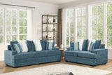 2-Piece Blue Fabric Sofa & Loveseat Set with Accent Pillows