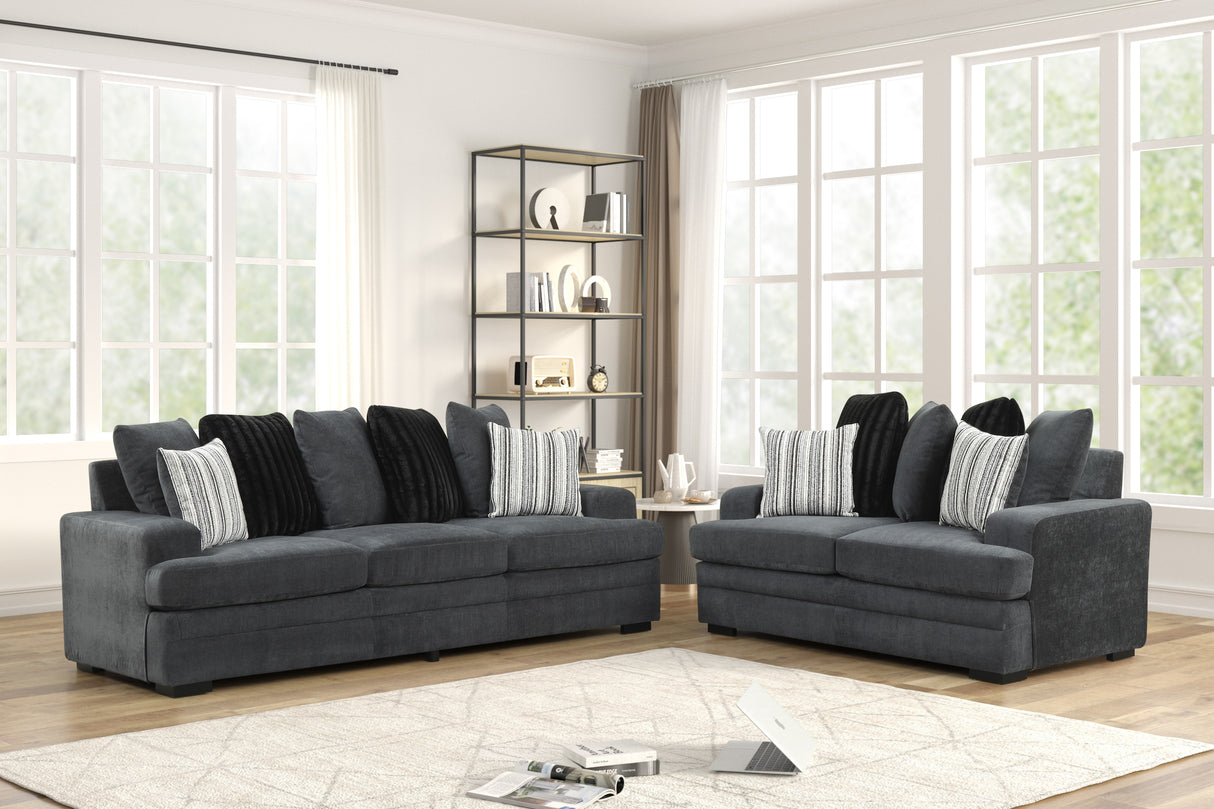 2-Piece Charcoal Contemporary Sofa & Loveseat Set