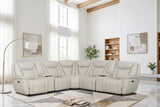 Light Gray 7-Piece Top Grain Leather Dual-Power Reclining Sectional with Wireless Charging