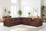 Brown Modern Top-Grain Leather Power Reclining Sectional with Power Headrests & Charging Console