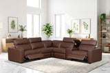 Brown Modern Top-Grain Leather Power Reclining Sectional with Power Headrests & Charging Console