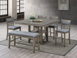 Gray Counter Height Dining Set with Square Pub Table, 4 Chairs & Upholstered Bench