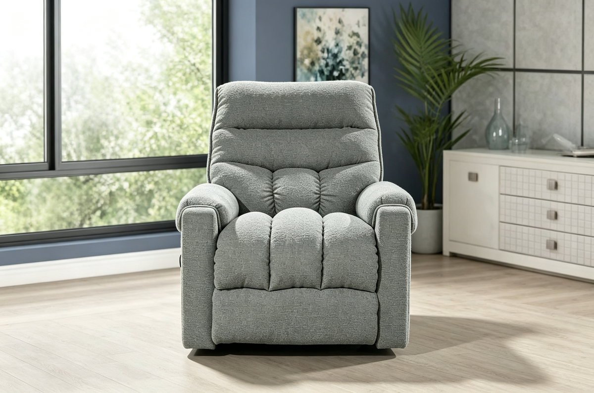 Dark Grey Chenille Power Lift Recliner with Remote Control & Side Storage Pocket
