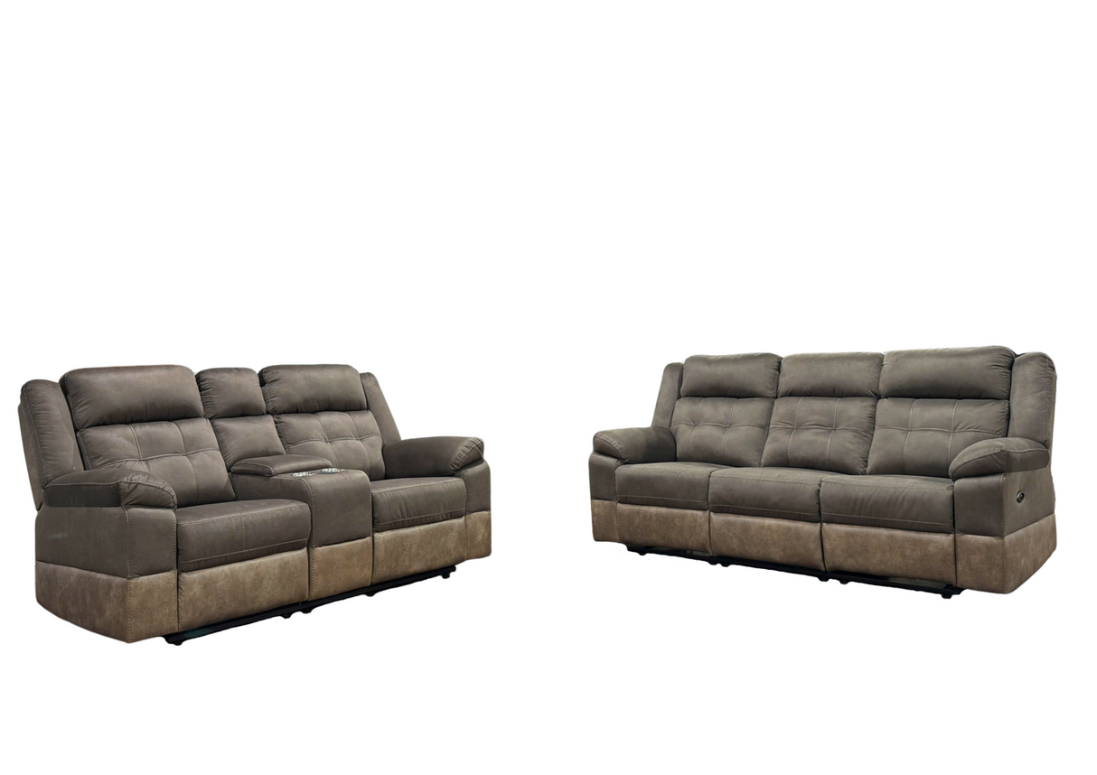 2-Piece Dual-Tone Power Reclining Sofa & Stationary Loveseat Living Room Set