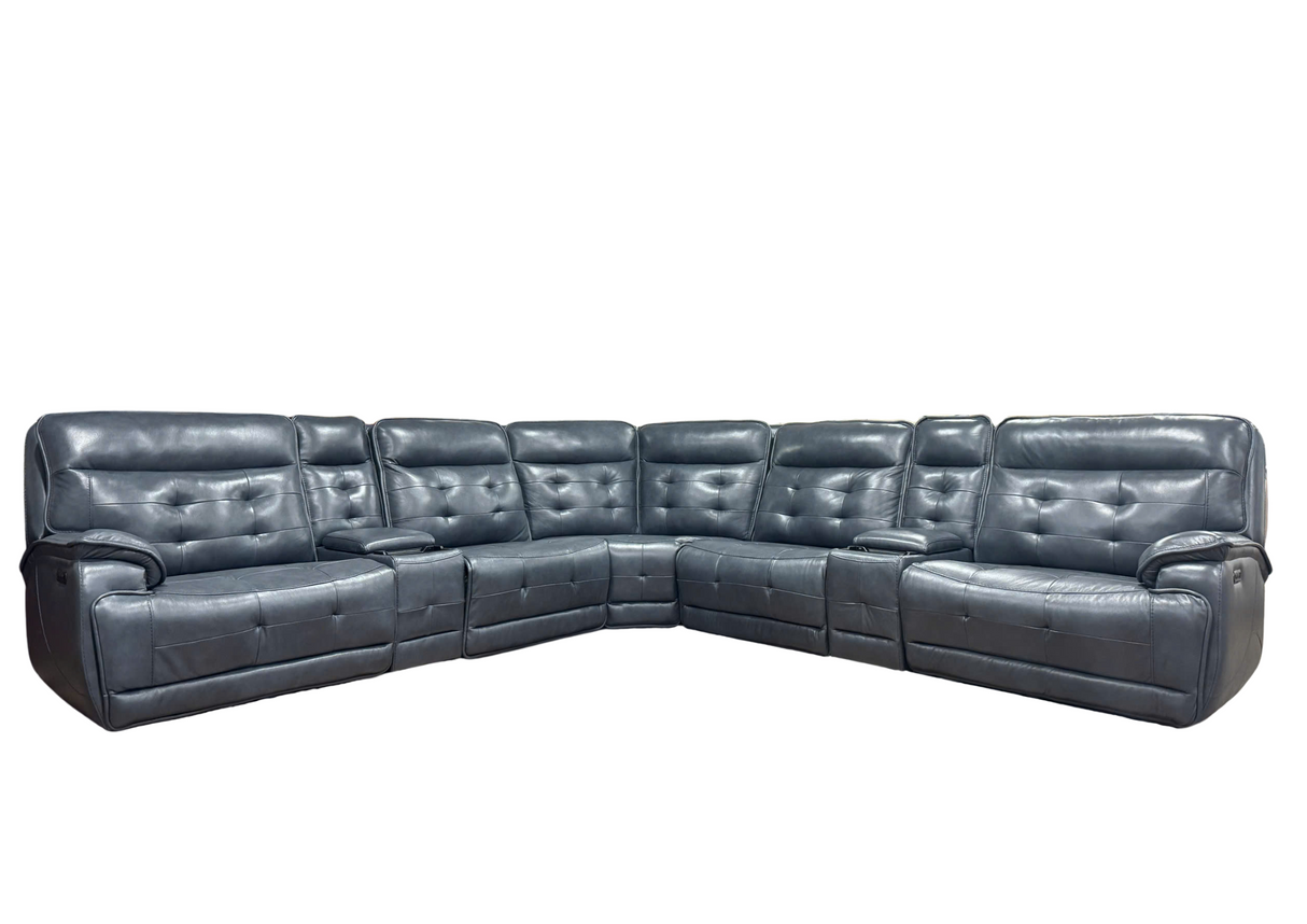 Jade Leather Power Reclining Sectional Sofa with Power Headrest, USB & Wireless Charger