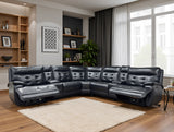 Black Leather Power Reclining Sectional Sofa with Console, USB & Wireless Charger