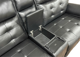 Black Leather Power Reclining Sectional Sofa with Console, USB & Wireless Charger