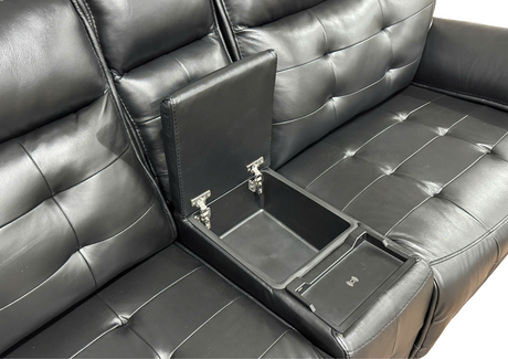 Black Leather Power Reclining Sectional Sofa with 2 Consoles, USB & Wireless Charger - view 7