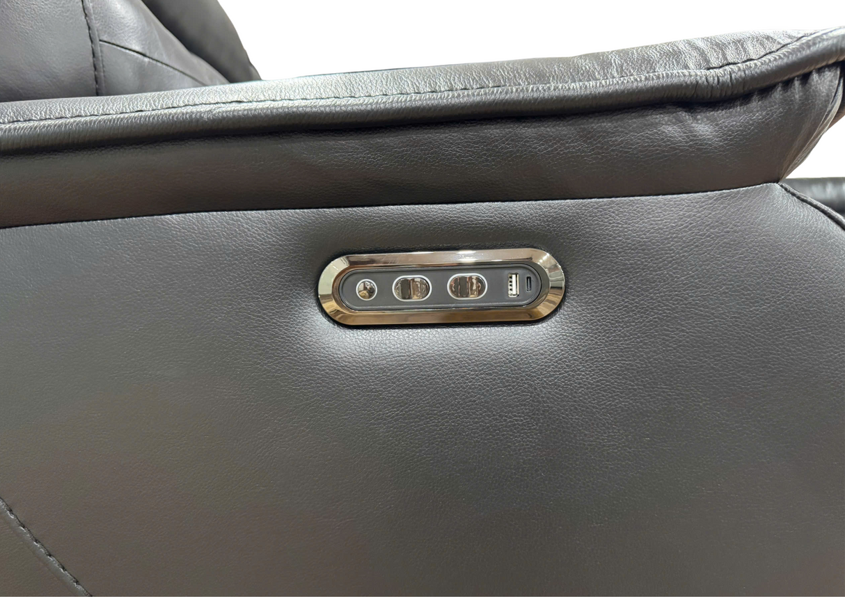 Black Leather Power Reclining Sectional Sofa with Console, USB & Wireless Charger