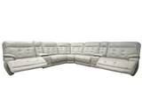 Beige Real Leather Power Reclining Sectional Sofa with Wireless Charging & USB Ports
