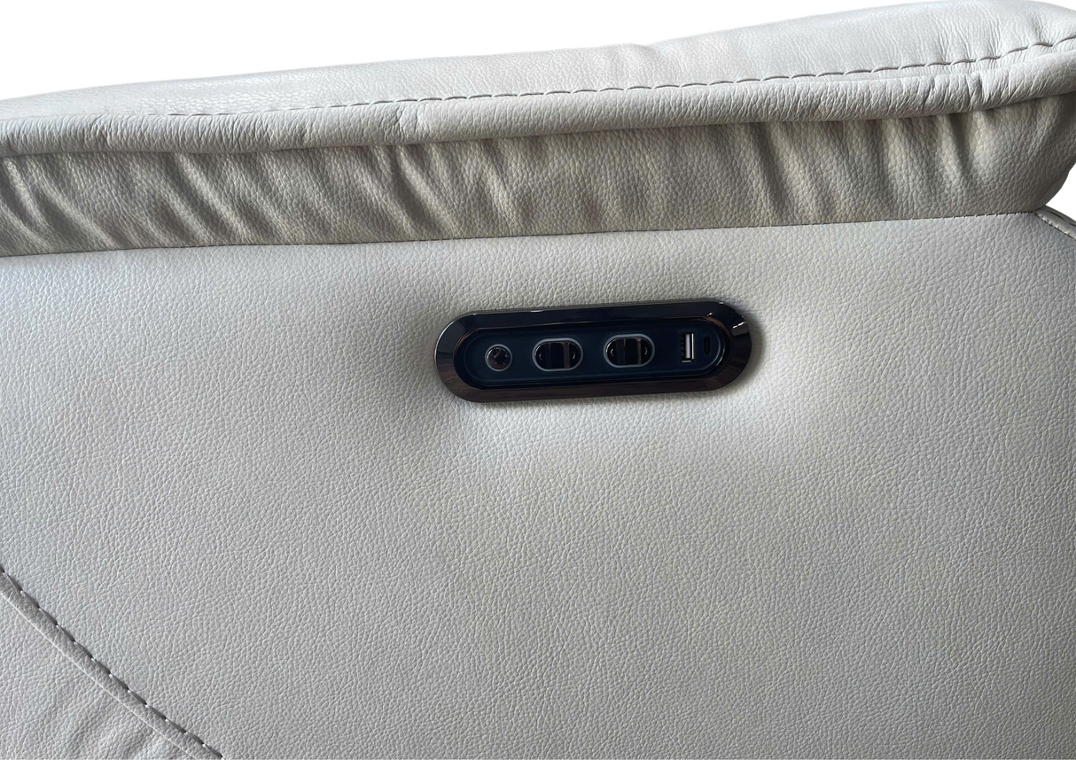 Beige Real Leather Power Reclining Sectional Sofa with Wireless Charging & USB Ports