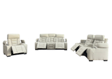 Contemporary Ivory Power Reclining 3-Piece Living Room Set with USB charging, Cupholders & Storage Console