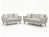 Gray 2-Piece Sofa & Loveseat Set with Tufted Backs & Wood Legs