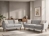 Gray 2-Piece Sofa & Loveseat Set with Tufted Backs & Wood Legs