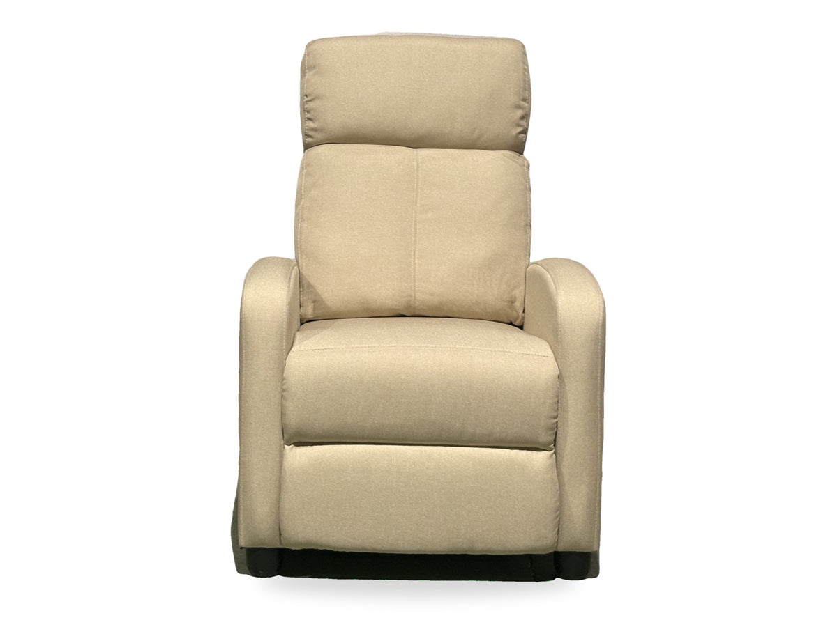 Beige Linen Push-Back Recliner with Padded Arms & Side Storage Pocket