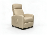 Beige Linen Push-Back Recliner with Padded Arms & Side Storage Pocket