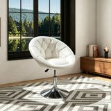 White Height-Adjustable Swivel Chair with Button Tufting & Silver Base