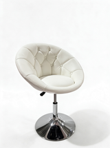 White Height-Adjustable Swivel Chair with Button Tufting & Silver Base