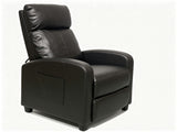 Black Push-Back Recliner with Padded Arms & Side Storage Pocket