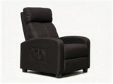 Black Linen Push-Back Recliner with Padded Arms & Side Storage Pocket