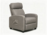 Gray Linen Push-Back Recliner with Padded Arms & Side Storage Pocket