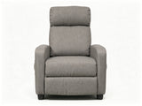 Gray Linen Push-Back Recliner with Padded Arms & Side Storage Pocket
