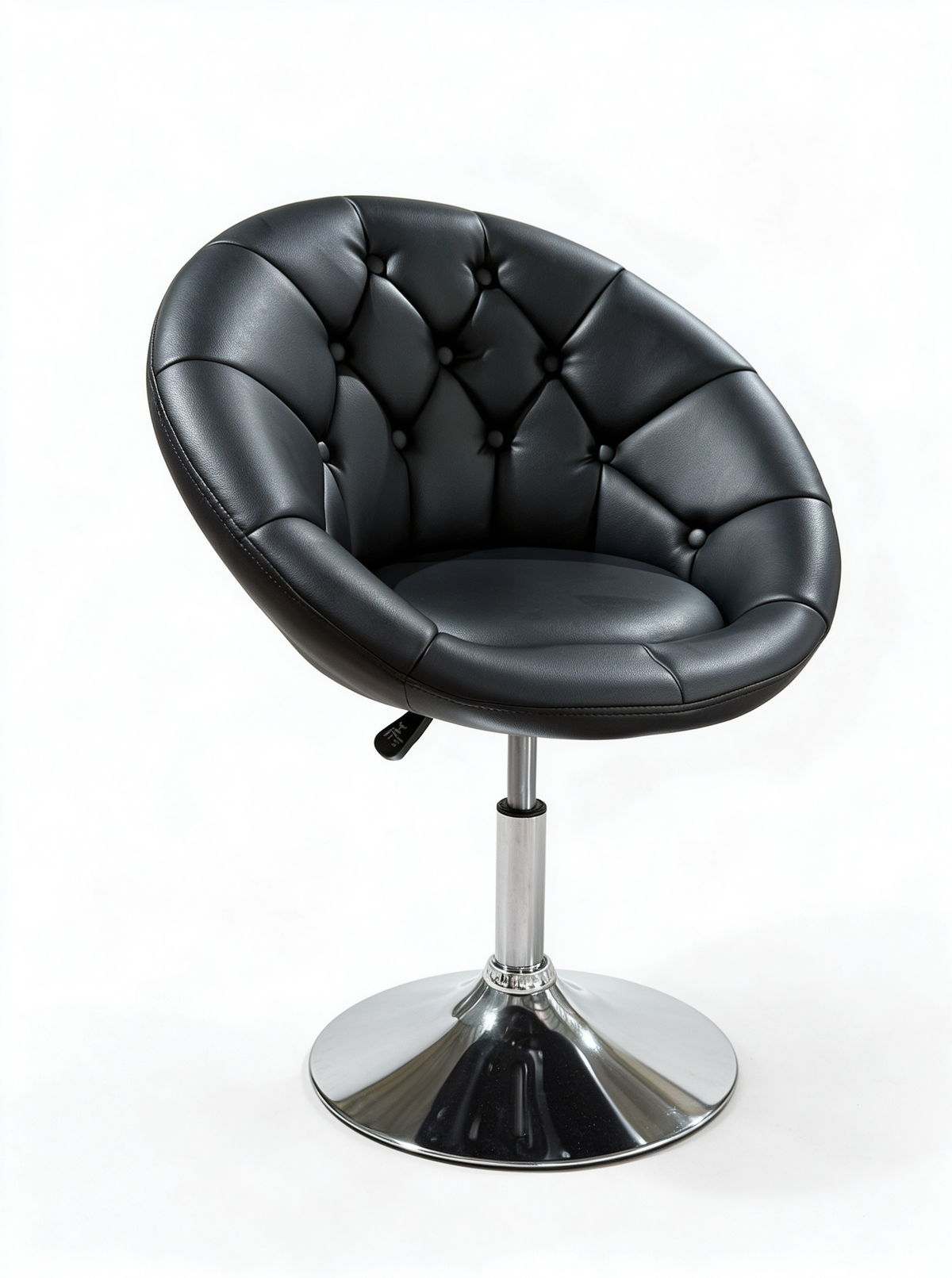Black Height-Adjustable Swivel Chair with Button Tufting & Silver Base