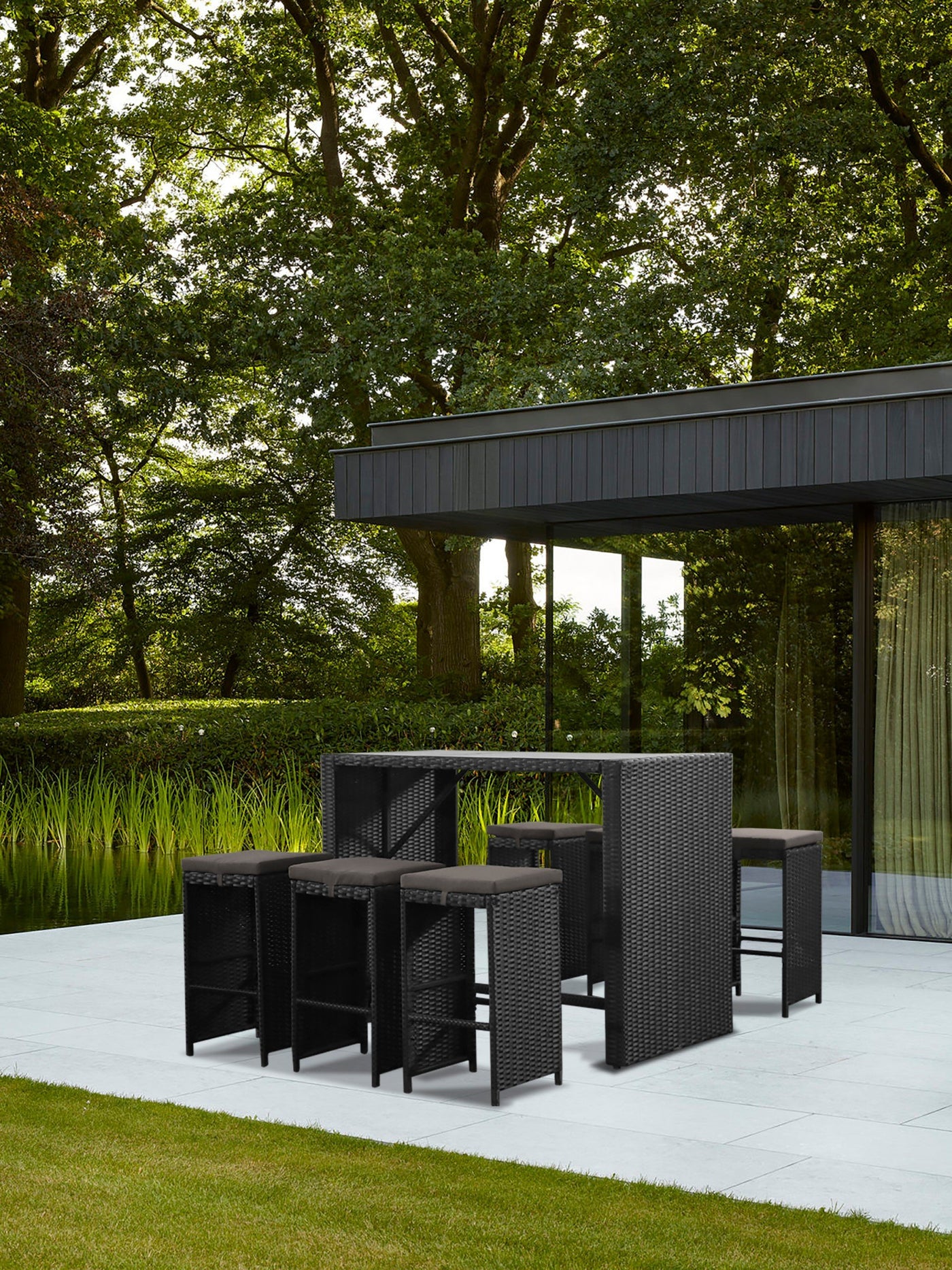 Havana seven-piece wicker bar-height outdoor dining set on a Texas patio