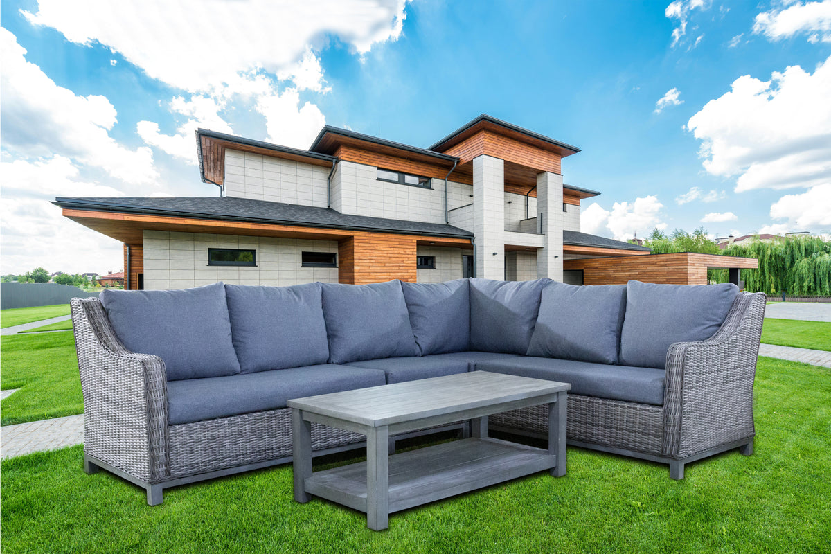 5 Piece Outdoor Wicker Sectional Set with Coffee Table by Mollai Collections | Bel Furniture