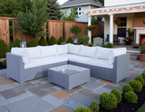 4-Piece Outdoor Wicker Sectional Set with Glass-Top Coffee Table by Mollai Collections | Bel Furniture