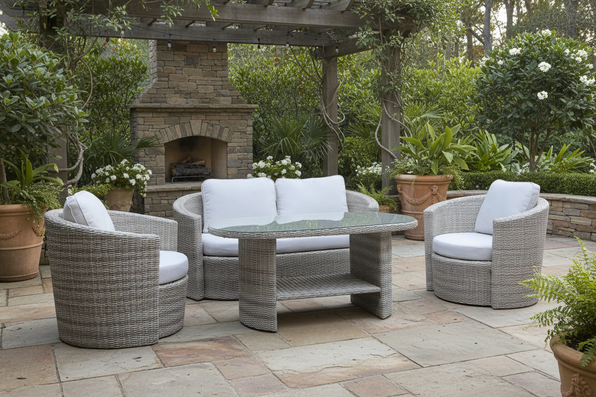 4-Piece Outdoor Wicker Conversation Set with Glass Coffee Table