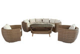 6-Piece Outdoor Wicker Conversation Set with Curved Sofa, Swivel Chairs & Coffee Table
