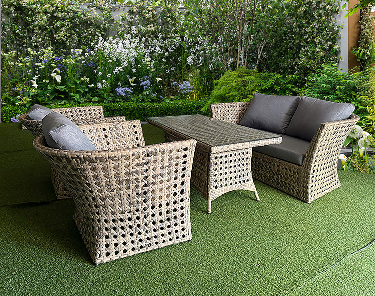 4-Piece Outdoor Wicker Conversation Patio Set with Sofa, 2 Chairs & Glass-Top Table