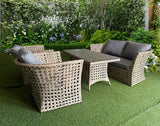 4-Piece Outdoor Wicker Conversation Patio Set with Sofa, 2 Chairs & Glass-Top Table
