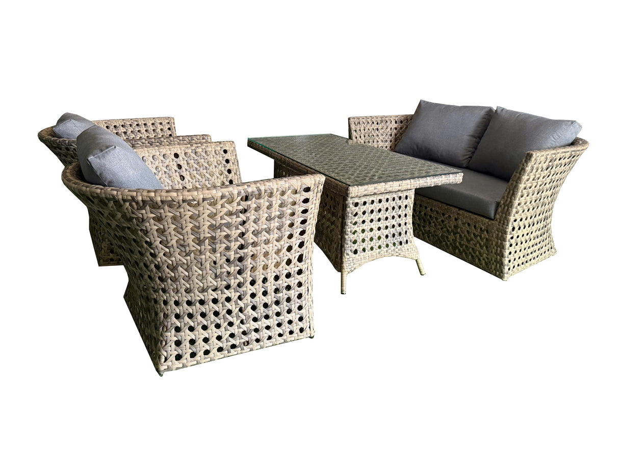 4-Piece Outdoor Wicker Conversation Patio Set with Sofa, 2 Chairs & Glass-Top Table