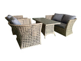 4-Piece Outdoor Wicker Conversation Patio Set with Sofa, 2 Chairs & Glass-Top Table