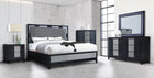Modern Black 6-Piece Bedroom Set with LED Headboard (Bed, Dresser, Mirror, Nightstand)