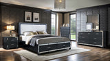 Modern Glam Graphite 6-Piece Bedroom Set with LED Upholstered Bed, Dresser, Mirror & USB Nightstand
