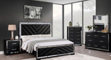 Sleaford Black Velvet LED 6-Piece Queen Bedroom Set with Mirrored Accents & USB Nightstand