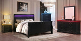 Black Wood Sleigh Bedroom Set with Multicolor LED Lights & USB Charging