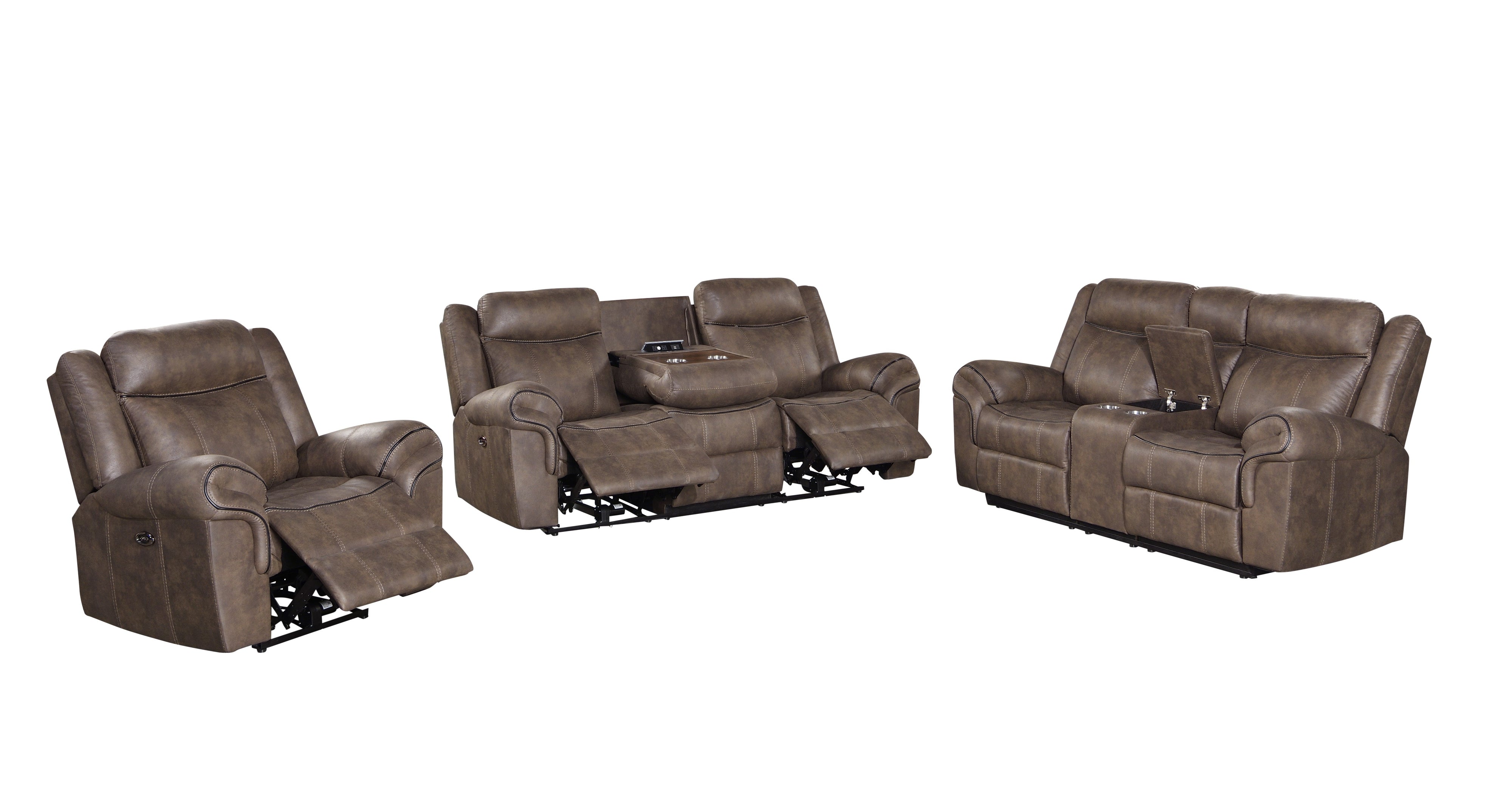 3 Piece Living Room Set: Power Reclining Sofa, Power Reclining Chair, Stationary Loveseat